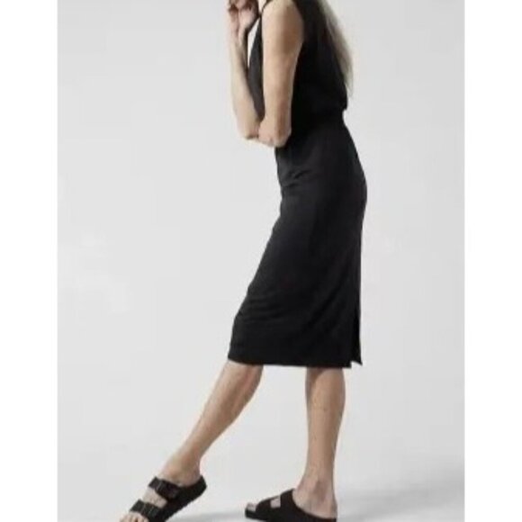 Athleta Santorini Cinch Midi Dress Black Large - Picture 2 of 9